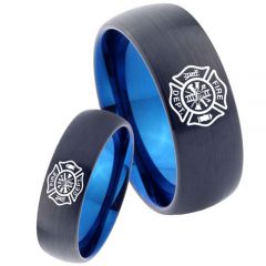 *COI Titanium Black Blue Firefighter Dome Court Ring-3465