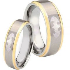 *COI Tungsten Carbide Gold Tone Silver Batman Step Edges Ring-TG4277
