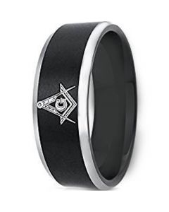 *COI Tungsten Carbide Masonic Beveled Edges Ring-TG5155