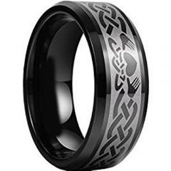 COI Black Titanium Mo Anam Cara Celtic Beveled Edges Ring-3655