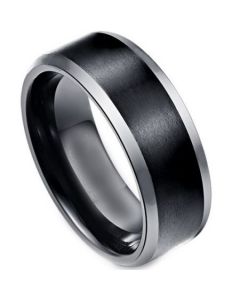 COI Tungsten Carbide Black Silver Beveled Edges Ring-TG3297