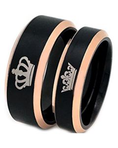 COI Titanium Black Rose King Queen Crown Ring-3925