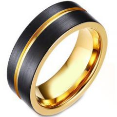 COI Titanium Black Gold Tone Offset Grooves Ring-3956