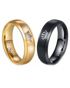 *COI Tungsten Carbide Black/Gold Tone King Queen Crown Ring-TG4713