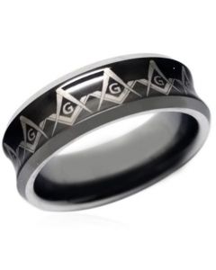 COI Tungsten Carbide Black Silver Masonic Concave Ring-TG4052
