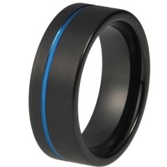 COI Titanium Black Blue Offset Groove Pipe Cut Flat Ring-4083