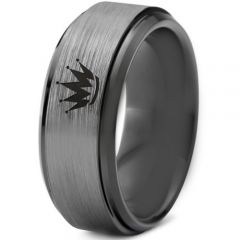 COI Tungsten Carbide Black Silver King Crown Ring-TG4291