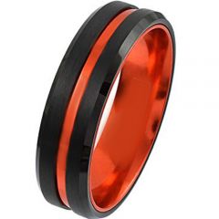 COI Titanium Black Orange Center Groove Beveled Edges Ring-4395