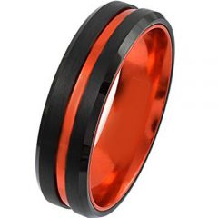 COI Titanium Black Orange Center Groove Beveled Edges Ring-4395