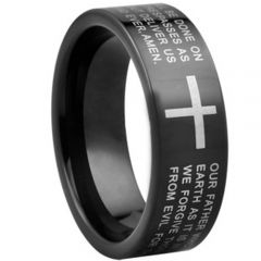 COI Black Tungsten Carbide Cross Scripture Pipe Cut Flat Ring-TG4407