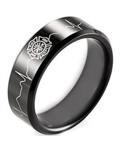 COI Black Tungsten Carbide FireFighter & Heartbeat Ring-TG4627