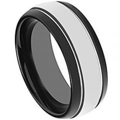 COI Tungsten Carbide Black Silver Double Grooves Ring-TG4653