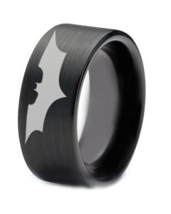 *COI Black Tungsten Carbide Batman Pipe Cut Flat Ring-TG4723