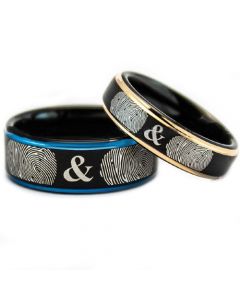 COI Tungsten Carbide Black Blue/Rose Custom Fingerprint Ring-TG5135