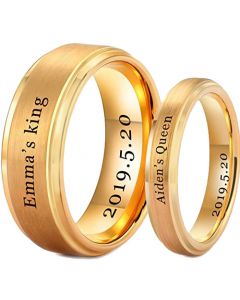 *COI Gold Tone Tungsten Carbide King Queen Ring With Custom Engraving-TG5201