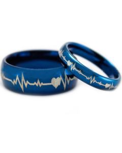 *COI Blue Tungsten Carbide Heartbeat & Heart Dome Court Ring-TG5203