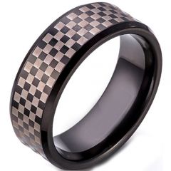 COI Black Tungsten Carbide Checkered Flag Beveled Edges Ring-TG5257