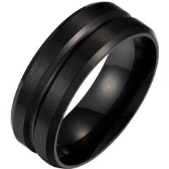 COI Black Titanium Center Groove Beveled Edges Ring-5288