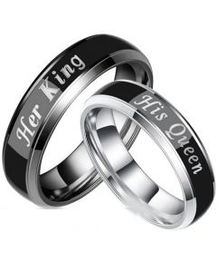 COI Tungsten Carbide Black Silver His Queen Her King Beveled Edges Ring-5441