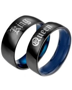 *COI Tungsten Carbide Black Blue King Queen Dome Court Ring-5458