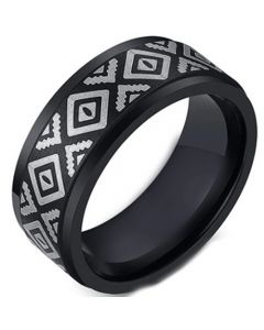 COI Black Tungsten Carbide Celtic Step Edges Ring-5495