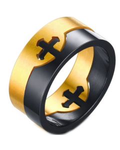 COI Titanium Black Gold Tone Cross Puzzle Ring-5563