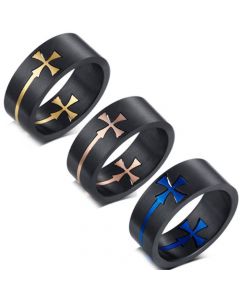 COI Titanium Black Rose/Gold Tone/Blue Cross Pipe Cut Flat Ring-5698