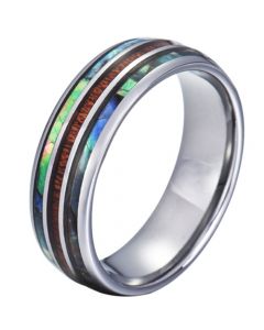 COI Tungsten Carbide Abalone Shell and Wood Dome Court Ring-TG5785