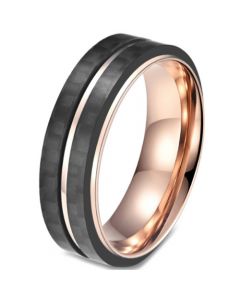 COI Titanium Black Rose Center Grooves Step Edges Ring-5815