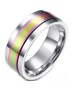 COI Titanium Silver Rainbow Pride Step Edges Ring-5840