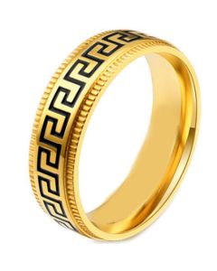 *COI Titanium Black Gold Tone/Silver Greek Key Step Edges Ring-5868