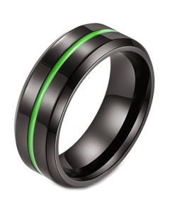COI Black Titanium Green/Purple/Rose Center Groove Beveled Edges Ring-5882