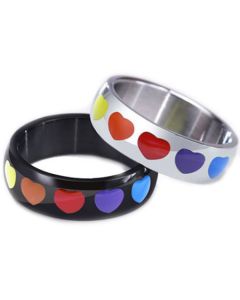 *COI Titanium Black/Silver Rainbow Pride Hearts Dome Court Ring-5949