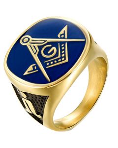 *COI Titanium Blue Gold Tone Black Masonic Ring-5980