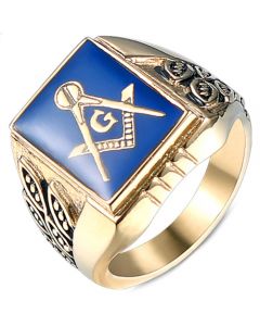 *COI Titanium Black Blue Gold Tone Masonic Freemason Ring-5995