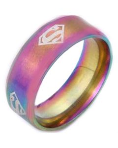 *COI Tungsten Carbide Rainbow Pride Superman Dome Court Ring-6001