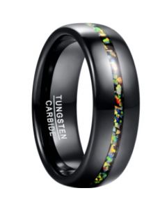 *COI Black Tungsten Carbide Crushed Opal Dome Court Ring-6023