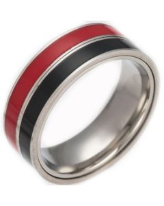*COI Titanium Pipe Cut Flat Ring With Black Red/Black White/White Blue/Red Blue Ceramic-6837