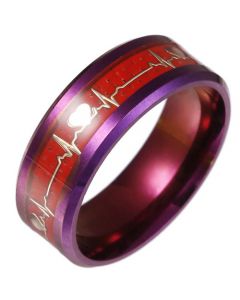 *COI Titanium Red Purple Heartbeat Beveled Edges Ring-6854