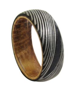*COI Black Tungsten Carbide Damascus Dome Court Ring With Wood-6863AA