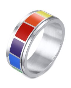 *COI Titanium Rainbow Pride Center Rotating Step Edges Ring-6871BB