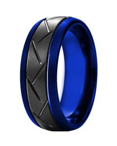 *COI Titanium Black Blue Double Grooves Dome Court Ring-6908FF