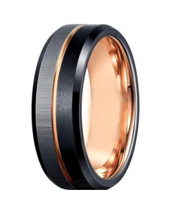 *COI Titanium Black Rose Center Grooves Beveled Edges Ring-6910BB