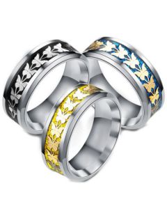**COI Titanium Black/Blue/Gold Tone Silver Butterfly Beveled Edges Ring-6944BB
