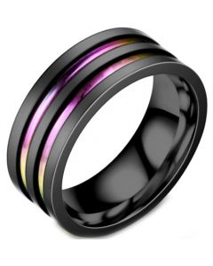 **COI Black Titanium Rainbow Pride Double Grooves Ring-6950BB