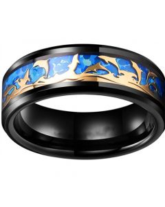 **COI Black Titanium Blue Rose Dolphin Beveled Edges Ring-6982BB