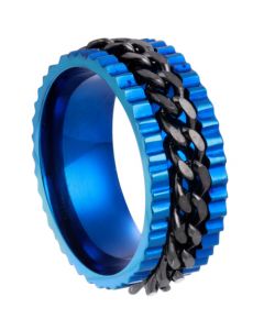 **COI Titanium Black Blue Chain Link Ring-6995BB