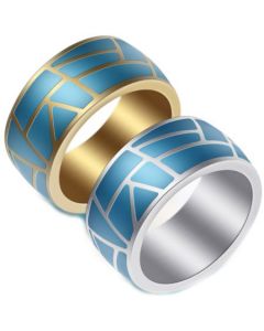 **COI Titanium Gold Tone/Silver Blue Resin Dome Court Ring-7009BB