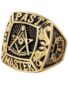 **COI Titanium Gold Tone Silver Masonic Freemason Signet Ring-7085CC