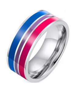 **COI Titanium Blue Purple Red Enamel Pipe Cut Flat Ring-7118AA